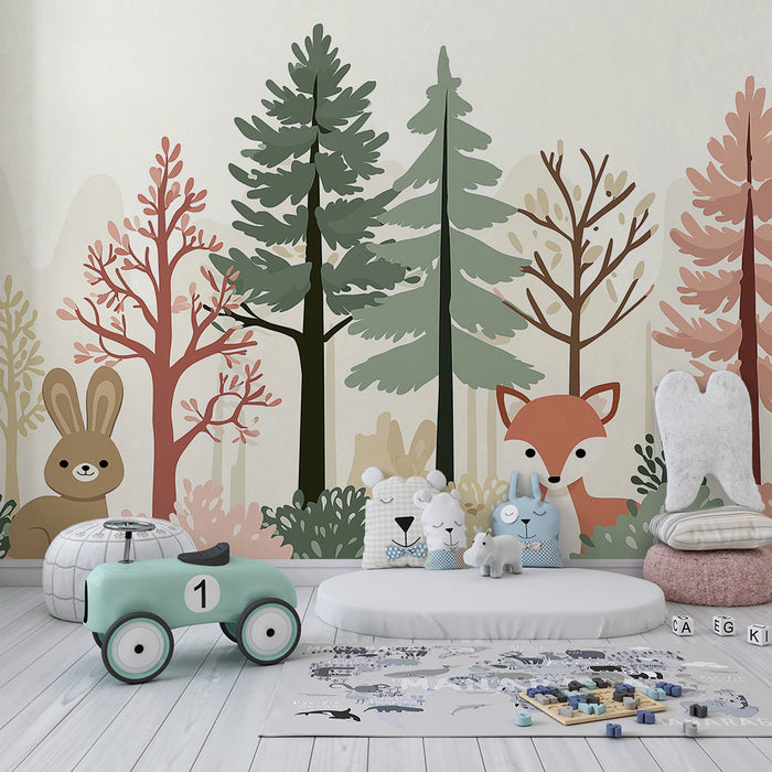 Papel de parede criança | Floresta encantada com animais fofos