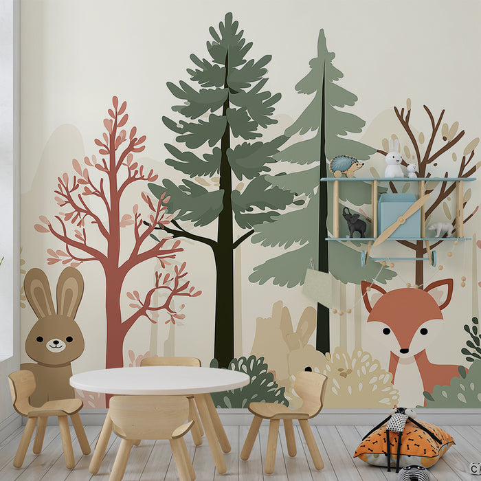 Papel de parede criança | Floresta encantada com animais fofos