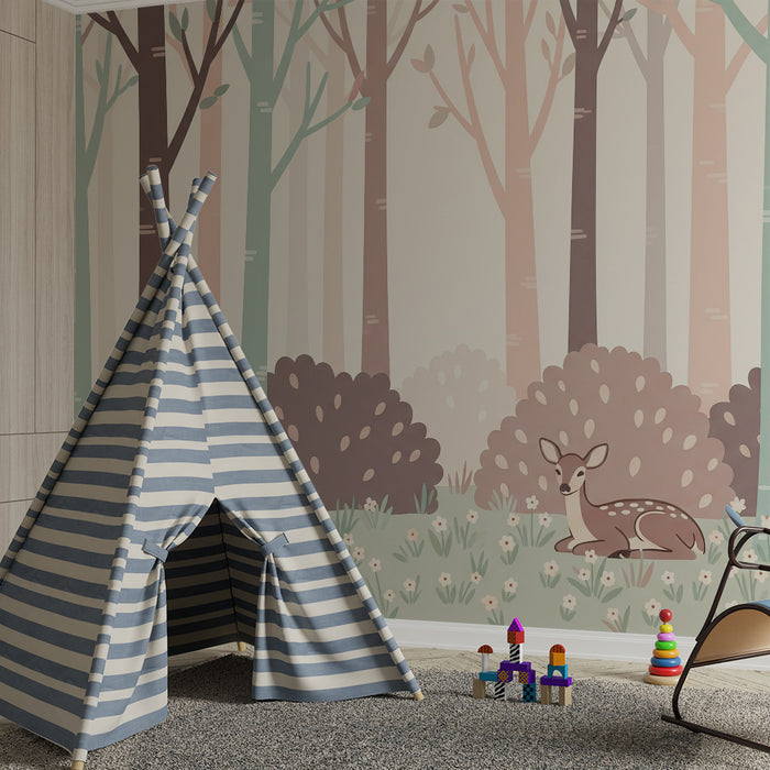 Papel pintado infantil | Bosque encantado con animales adorables