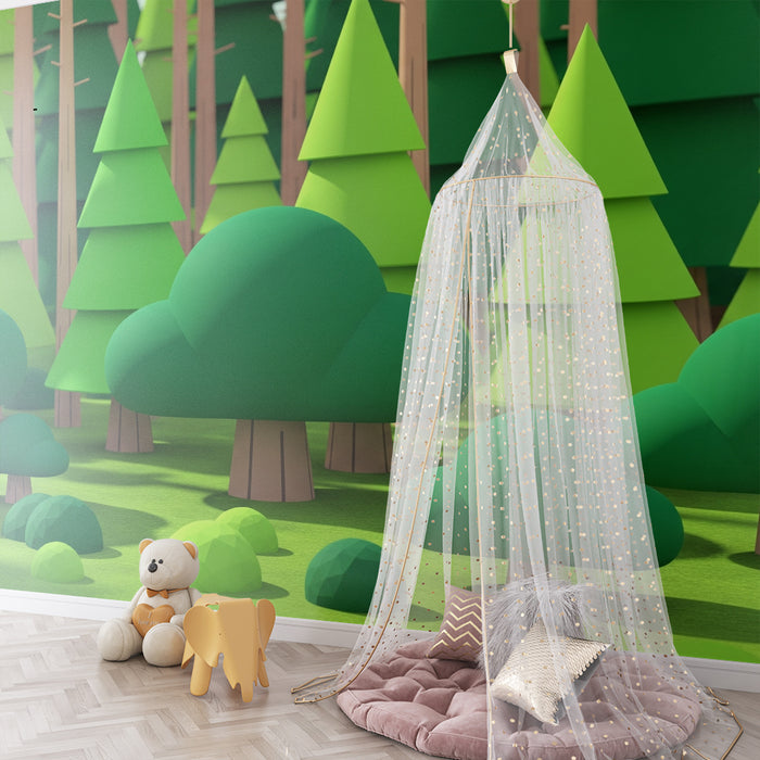 Barntapet | Förtrollad skog med geometriska träd och lysande grönska