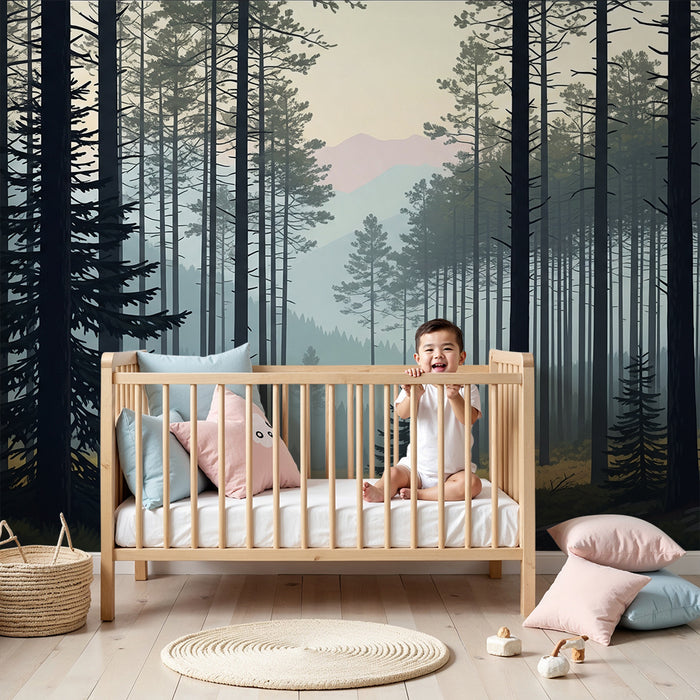 Kids room wallpaper | Enchanted forest with majestic trees and peaceful path