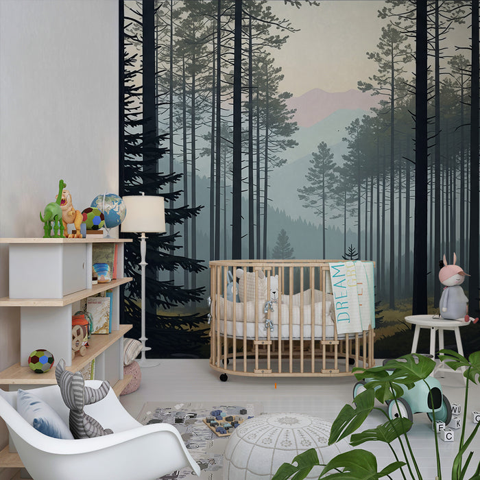 Kids room wallpaper | Enchanted forest with majestic trees and peaceful path