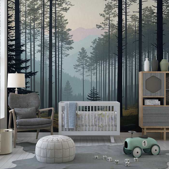 Kids room wallpaper | Enchanted forest with majestic trees and peaceful path