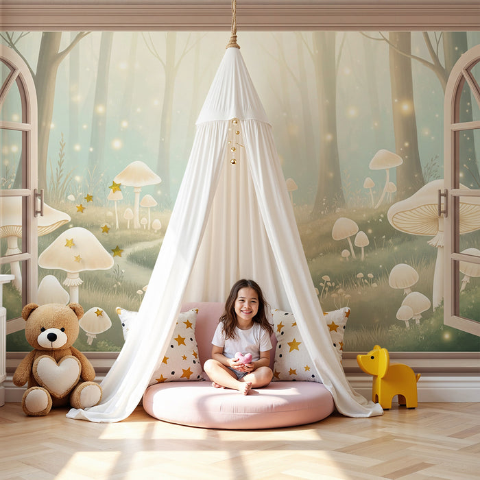 Behang kinderkamer | Magisch bos met lichtgevende paddenstoelen