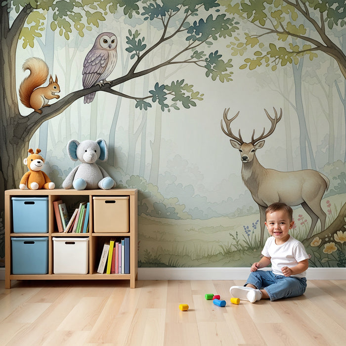 Kids room wallpaper | Magical forest with cute animals