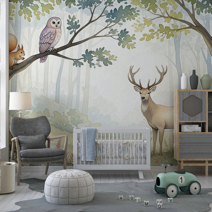 Kids room wallpaper | Magical forest with cute animals