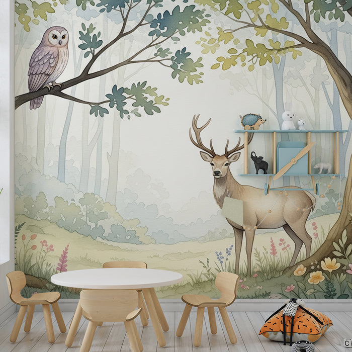Kids room wallpaper | Magical forest with cute animals