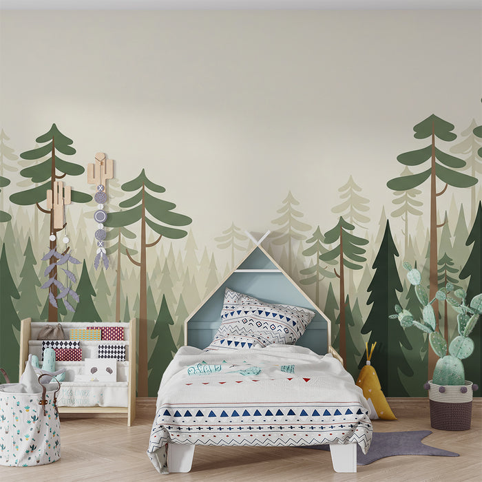 Papel pintado infantil | Bosque encantado con árboles estilizados
