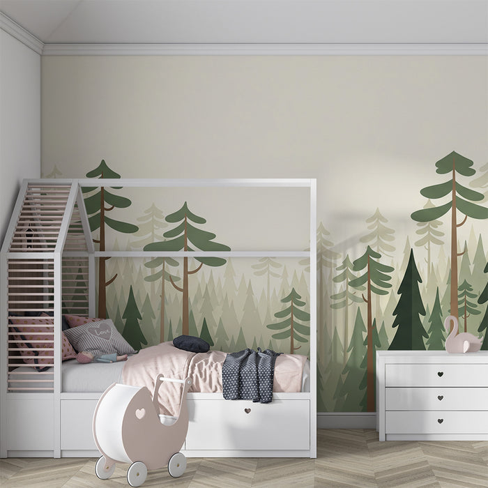 Papel pintado infantil | Bosque encantado con árboles estilizados