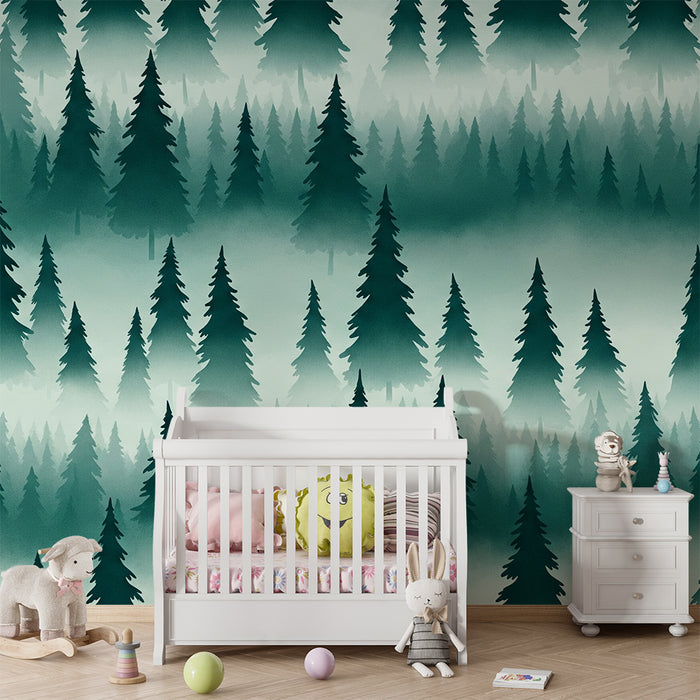 Behang kinderkamer | Betoverend bos met majestueuze dennen