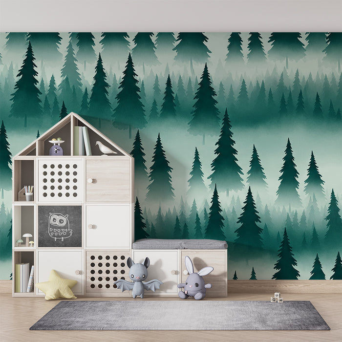 Behang kinderkamer | Betoverend bos met majestueuze dennen