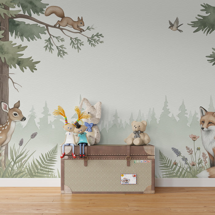 Kids room wallpaper | Enchanted forest with gentle fauna