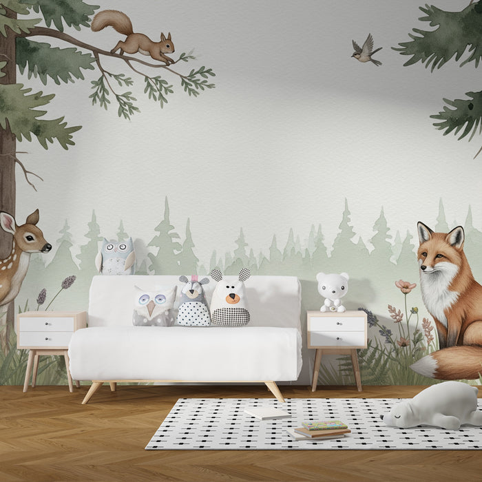Kids room wallpaper | Enchanted forest with gentle fauna