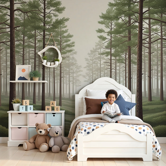 Papier peint chambre enfant | Forêt enchantée avec hiboux et feuillage verdoyant
