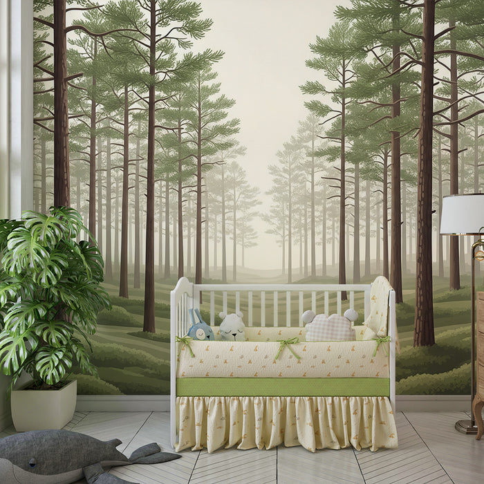 Papier peint chambre enfant | Forêt enchantée avec hiboux et feuillage verdoyant