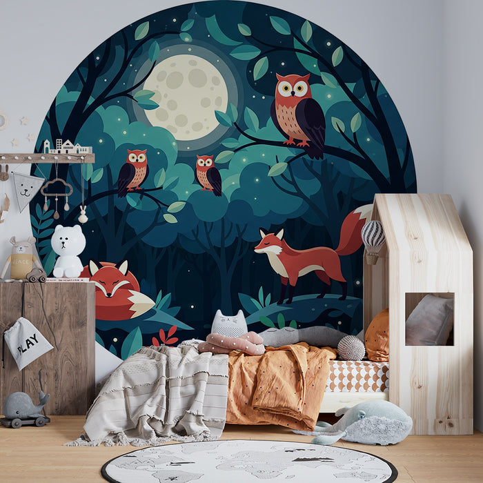Kids room wallpaper | Enchanted forest with owls and foxes