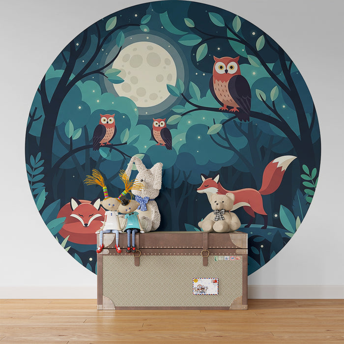 Kids room wallpaper | Enchanted forest with owls and foxes