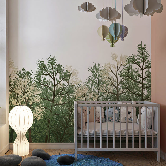 **Tapete Kinderzimmer | Verzauberter Wald mit Eulen und Tannen**
