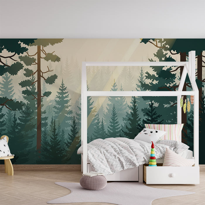 Papel de parede criança | Floresta encantada com raios de luz