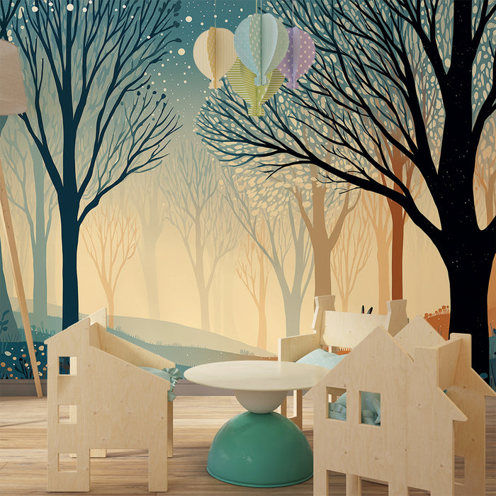 Kids room wallpaper | Enchanted forest with fox and delicate foliage