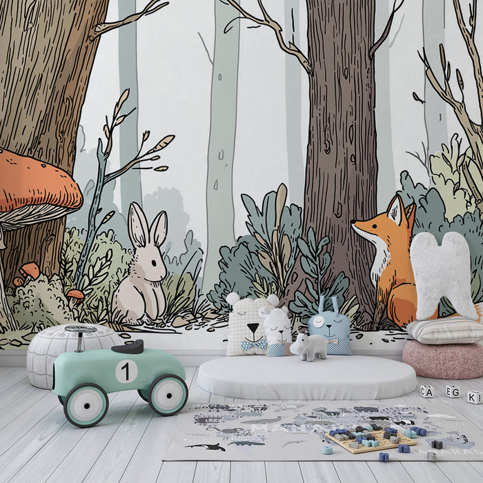 Tapeta dětského pokoje | Kouzelný les s králíkem a liškou