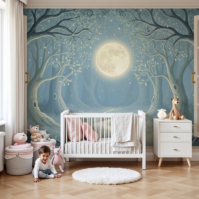 Behang kinderkamer | Betoverd bos onder de volle maan