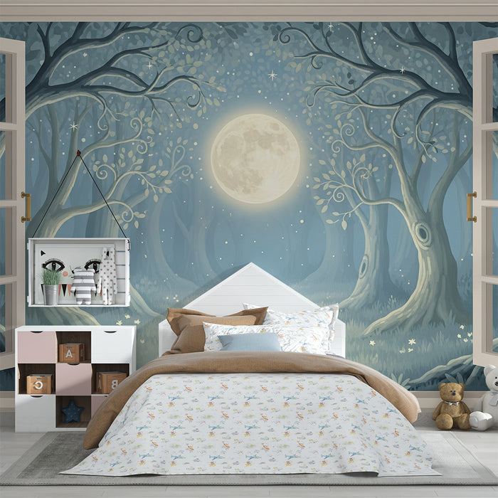 Behang kinderkamer | Betoverd bos onder de volle maan