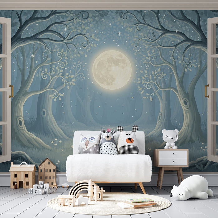 Behang kinderkamer | Betoverd bos onder de volle maan