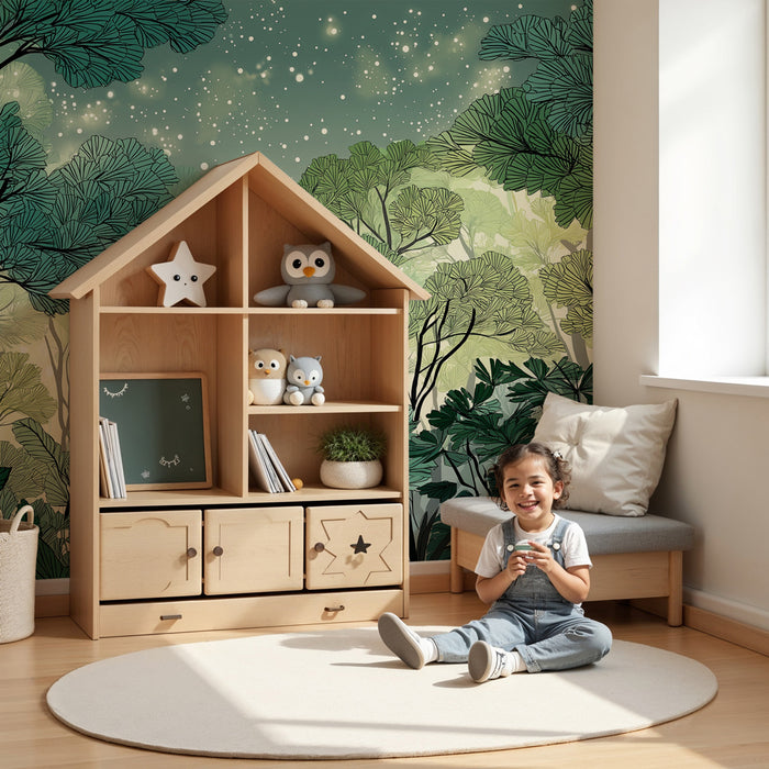 Papier peint chambre enfant | Forêt enchantée sous les étoiles