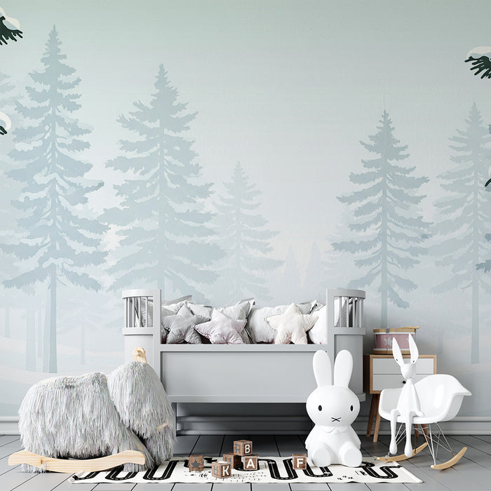 Carta da parati bambini | Foresta innevata e maestosi alberi di Natale