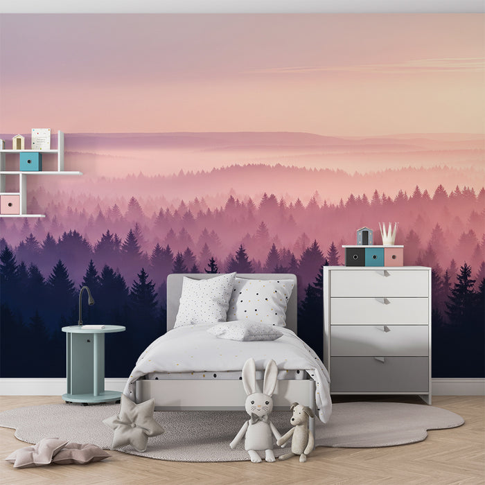 Papel de parede criança | Pădure și ceață la răsăritul soarelui