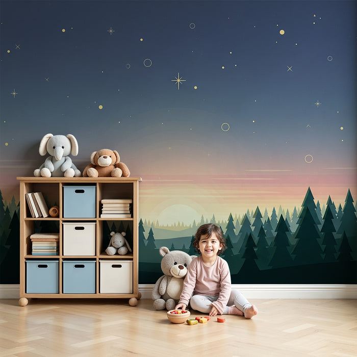 Papel de parede criança | Pădure stelată la apus cu cer pastel