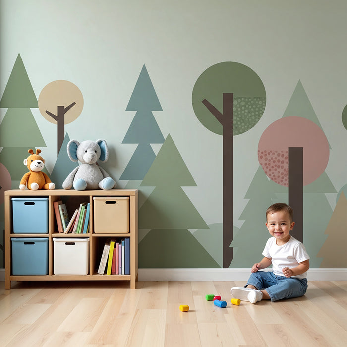 Papel de parede criança | Floresta geométrica em cores suaves