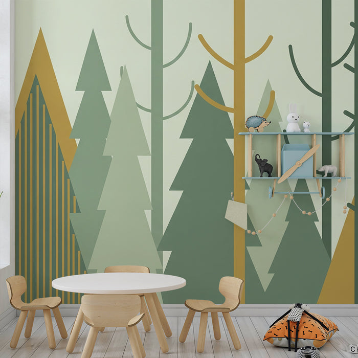 Kids room wallpaper | Geometric forest with stylized trees