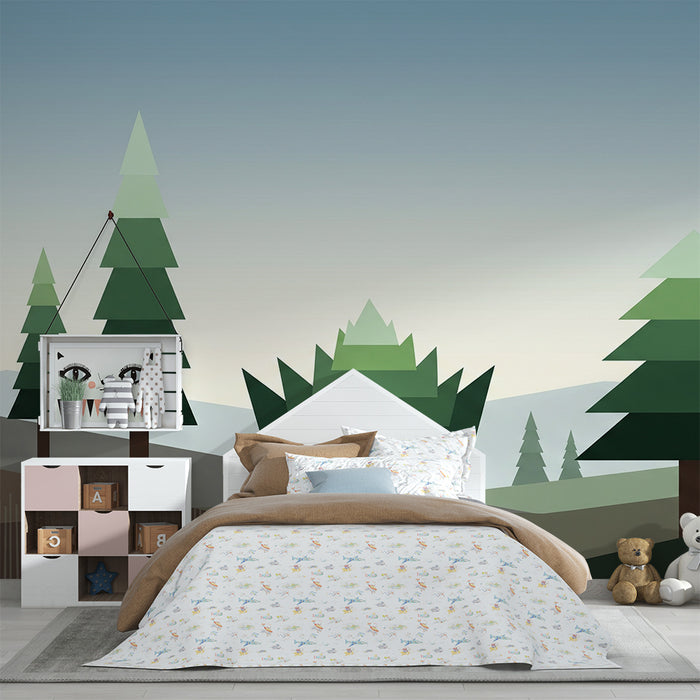 Kids room wallpaper | Geometric forest with stylized trees