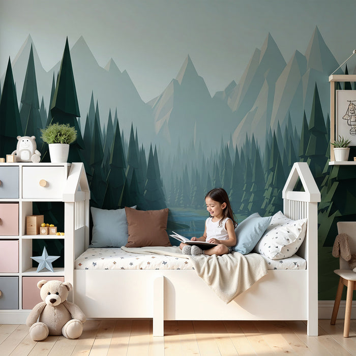 Kinderkamer behang | Geometrisch bos met rustige beek