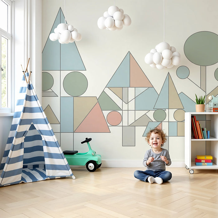 Barntapet | Färgglad geometrisk skog med abstrakta former