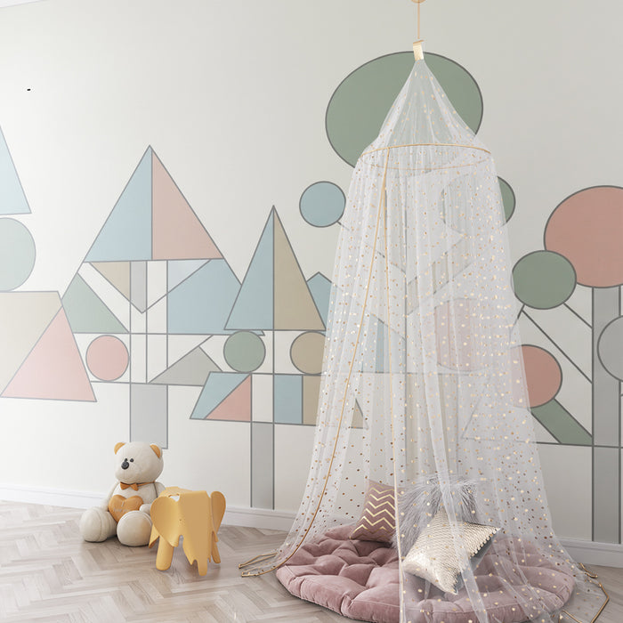 Barntapet | Färgglad geometrisk skog med abstrakta former