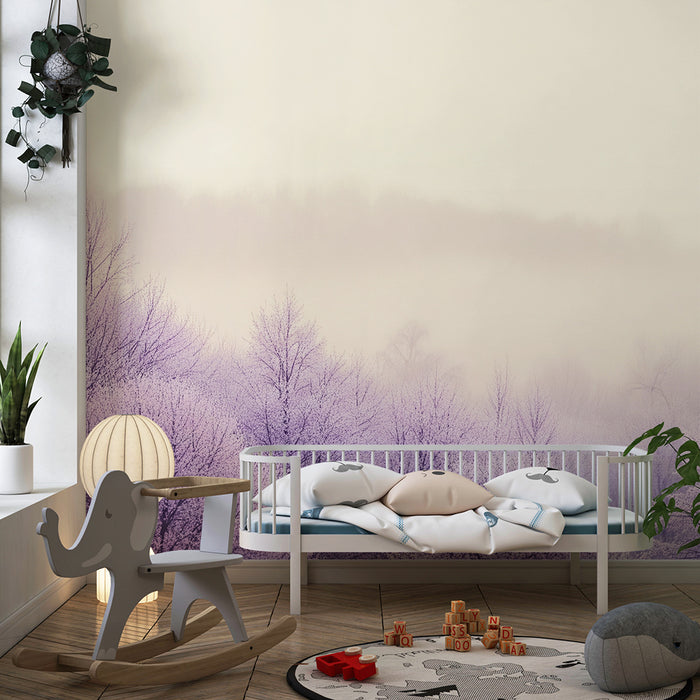 Children's Room Wallpaper | Winter Forest in Bloom with Soft Mist