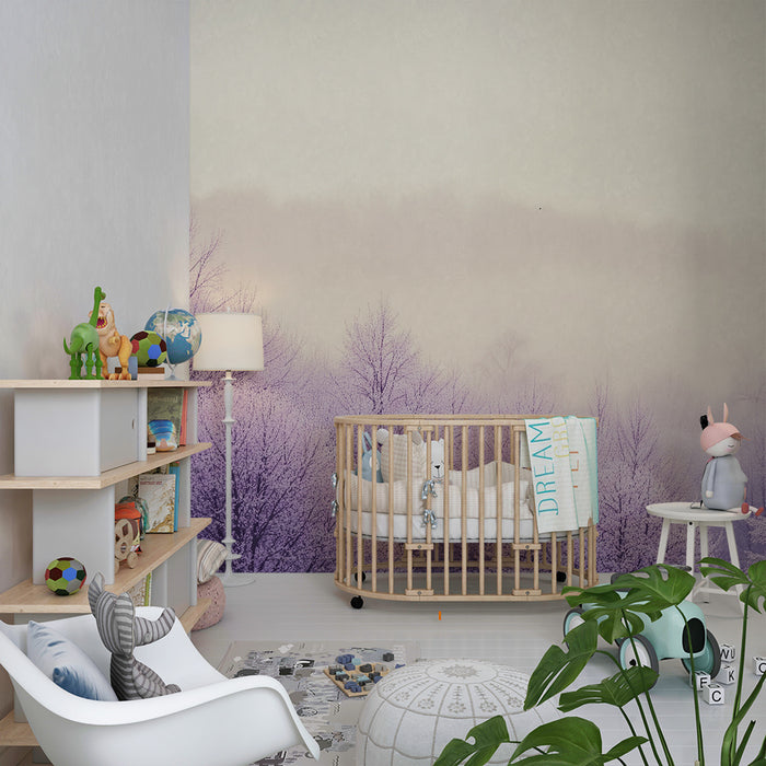 Children's Room Wallpaper | Winter Forest in Bloom with Soft Mist