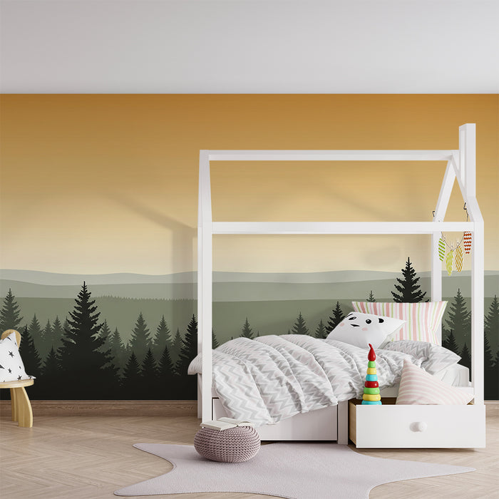 Kinderzimmer Tapete | Majestätischer Wald bei Sonnenuntergang