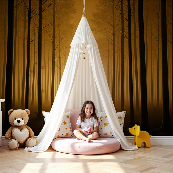 Papier peint chambre enfant | Forêt mystérieuse avec lumière dorée