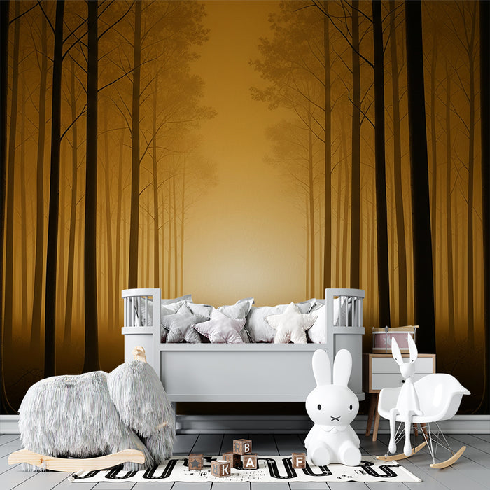 Papier peint chambre enfant | Forêt mystérieuse avec lumière dorée