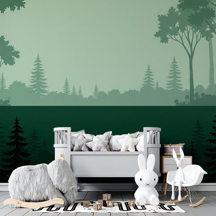 Kids room wallpaper | Salapärane mets koos roheliste puude siluettidega