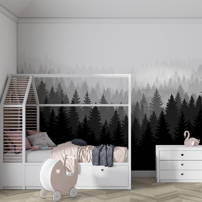 Barntapet | Mysteriös skog i svartvitt gradient