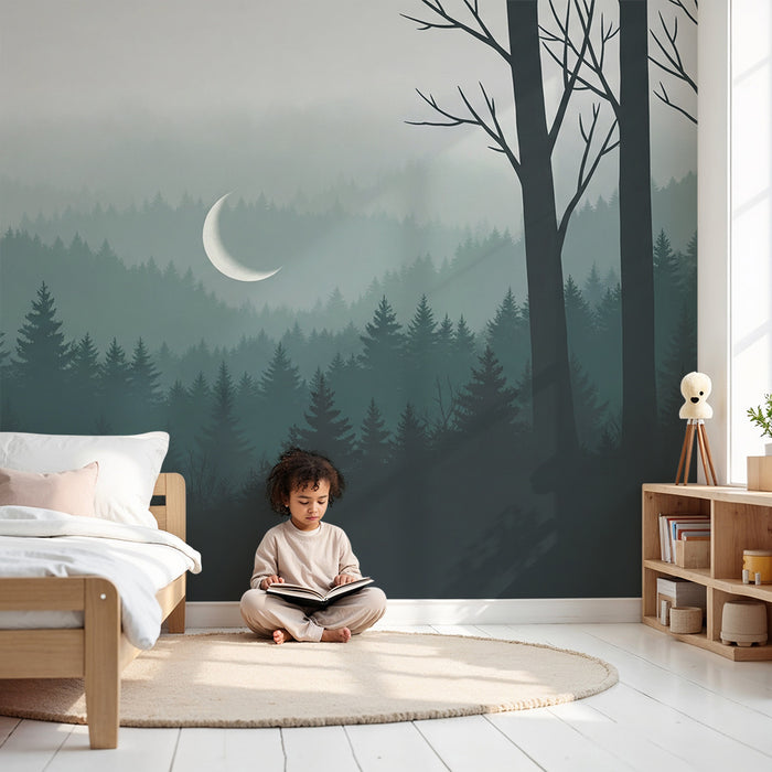 Papel de parede criança | Floresta misteriosa e reflexo da lua