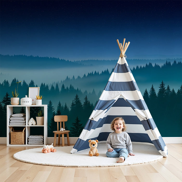 Papel de parede criança | Мистериозна гора под звездите между зелено и синьо