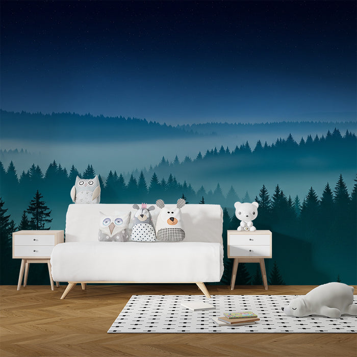 Papel de parede criança | Мистериозна гора под звездите между зелено и синьо