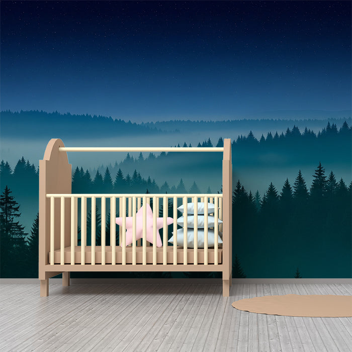 Papel de parede criança | Мистериозна гора под звездите между зелено и синьо
