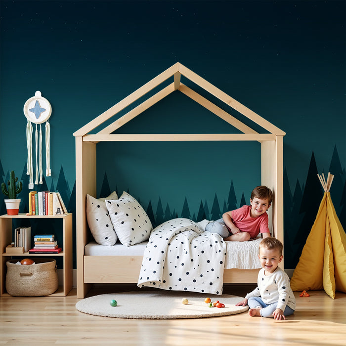 Kids room wallpaper | Mysterious forest under a starry sky
